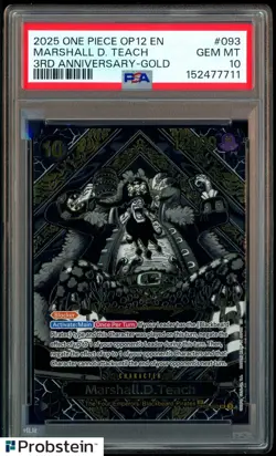 2025 One Piece OP12 EN 3rd Anniversary Gold #093 Marshall D Teach PSA 10 - Image 1