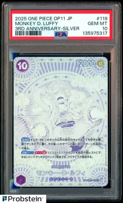 2025 One Piece OP11 JP 3rd Anniversary Silver #119 Monkey D. Luffy PSA 10 - Image 1