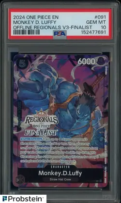 2024 ONE PIECE OFFLINE REGIONALS PACK 2024 VOL.3 #091 MONKEY D. LUFFY PSA 10 - Image 1