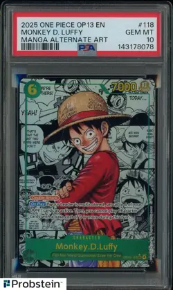 2025 One Piece OP13 EN Manga Alternate Art #118 Monkey D. Luffy PSA 10 GEM MINT - Image 1
