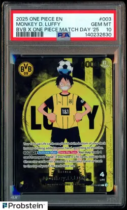 2025 ONE PIECE PROMOS BVB X ONE PIECE MATCH DAY 2025 #003 MONKEY D. LUFFY PSA 10 - Image 1