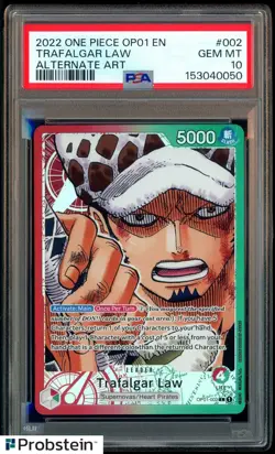 2022 One Piece OP01 EN Alternate Art Pre-Errata Alpha #002 Trafalgar Law PSA 10 - Image 1