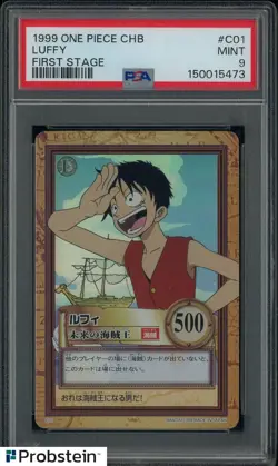 1999 ONE PIECE CARDDASS LUFFY C01 HYPER BATTLE FIRST STAGE CHB JAPANSE PSA 9 - Image 1
