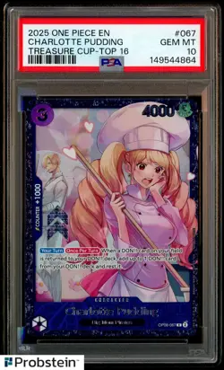 2025 One Piece EN Treasure Cup Top 16 #067 Charlotte Pudding PSA 10 GEM MINT - Image 1