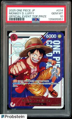 2025 ONE PIECE JPN PROMOS OFFICIAL EVENT TOP PRIZE #014 MONKEY D. LUFFY PSA 10 - Image 1