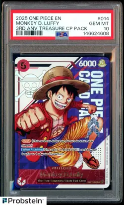 2025 One Piece EN 3rd Anniversary Treasure CP Pack #014 Monkey D. Luffy PSA 10 - Image 1