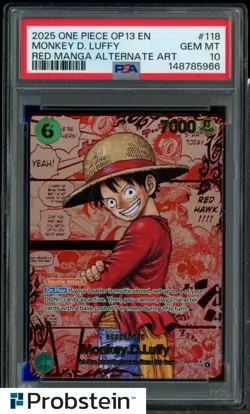 2025 One Piece OP13 EN Red Manga Alt Art #118 Monkey D. Luffy PSA 10 GEM MINT - Image 1