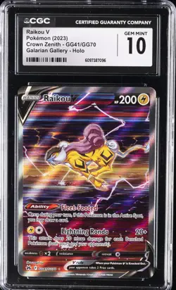 2023 POKEMON SWORD & SHIELD CROWN ZENITH #GG41 FULL ART/RAIKOU V CGC 10 GEM MINT - Image 1