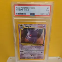 1999 POKEMON FOSSIL #5 GENGAR-HOLO PSA 7 - Image 1