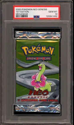 Pokemon 2000 WOTC 1st Edition Neo Genesis Meganium Sealed Booster Pack PSA 10 - Image 1