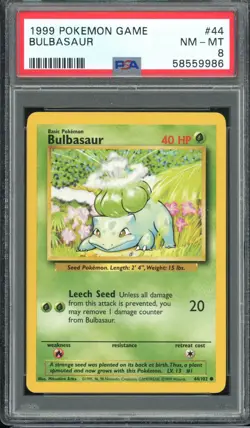 1999 POKEMON BASE SET UNLIMITED #44 BULBASAUR PSA 8 - Image 1