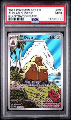 2024 Pokemon Surging Sparks Alolan Dugtrio #208 Illustration Rare PSA 9 MINT - Image 1