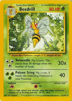 Pokemon Beedrill 017/102 Base Set Regular MP - Image 3