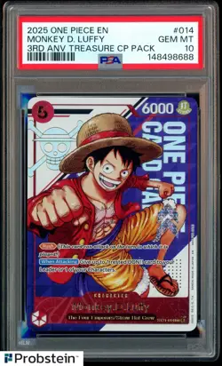 2025 One Piece En 3rd Anniversary Treasure CP Pack #014 Monkey D. Luffy PSA 10 - Image 1