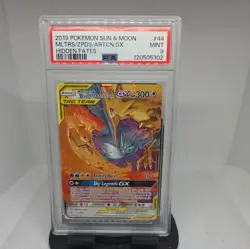 2019 Pokemon SM Hidden Fates Full Art Moltres Zapdos Articuno GX #66 PSA 9 MINT - Image 1