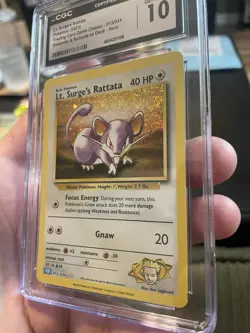 Pokemon CGC Gem Mint 10 Classic Card Game Lt. Surge's Rattata 015/034 Holo - Image 3