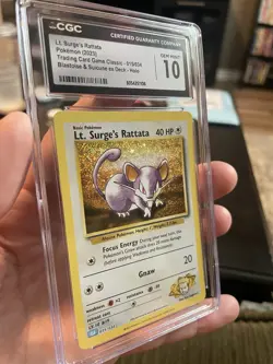 Pokemon CGC Gem Mint 10 Classic Card Game Lt. Surge's Rattata 015/034 Holo - Image 4