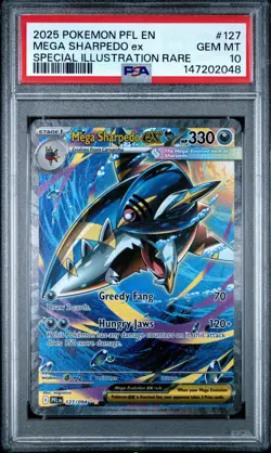 2025 POKEMON PFL EN-SPECIAL ILLUSTRATION RARE #127 MEGA SHARPEDO EX PSA 10 - Image 1