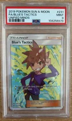 Blue's Tactics Full Art Ultra Rare Holo PSA 9 Unified Minds 231/236 Pokemon TCG - Image 1