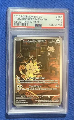 2025 POKEMON DESTINED RIVALS #203 TEAM ROCKET'S MEOWTH ILLUSTRATION RARE PSA 9 - Image 1