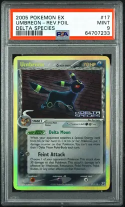PSA 9 2005 Pokemon Ex Delta Species UMBREON Reverse Foil 17/110 9 MINT - Image 1