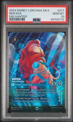 2024 DISNEY LORCANA EN 5-SHIMMERING SKIES MUFASA - RULER OF PRIDE ROCK PSA 10 - Image 1