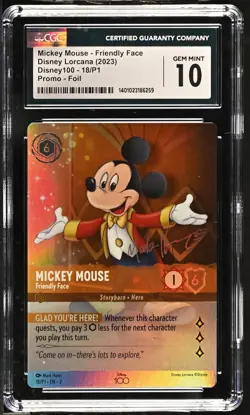 Disney Lorcana GRADED Mickey Mouse Friendly Face 18/P1 PROMO 10 CGC - Image 1