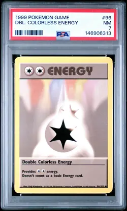 1999 POKEMON BASE SET UNLIMITED #96 DOUBLE COLORLESS ENERGY PSA 7 - Image 1