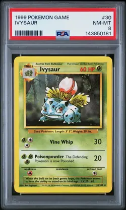 1999 POKEMON BASE SET UNLIMITED #30 IVYSAUR PSA 8 - Image 1