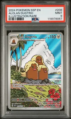 2024 POKEMON SSP EN-SURGING SPARKS ILLUSTRATION RARE #208 ALOLAN DUGTRIO PSA 9 - Image 1