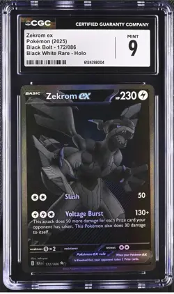 2025 POKEMON BLK EN-BLACK BOLT BLACK WHITE RARE #172 ZEKROM EX CSG 9 - Image 1