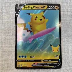 Pokemon TCG Surfing Pikachu v Celebrations Holo Ultra Rare Card 008/025 - Image 1