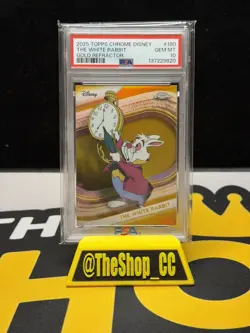 2025 Topps Chrome Disney The White Rabbit /50 Gold Refractor PSA 10 #180 - Image 1