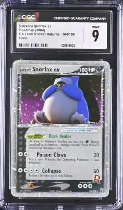Pokemon Rocket's Snorlax ex EX Team Rocket Returns Holo Rare #104 CGC 9 Mint - Image 1