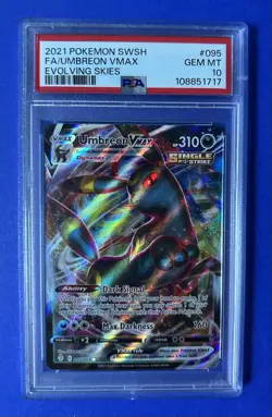 2021 Pokemon Swsh FA/Umbreon VMax Evolving Skies #095 PSA 10 GEM MT - Image 1