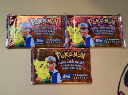 3x Pokemon Topps TV Animation Edition Sealed Packs- 7 Cards & 1 Foil 1999 - Image 1