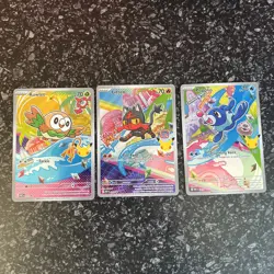Pokemon TCG First Partner Gen 7 Rowlet Litten Popplio Illustration Rare Cards - Image 1