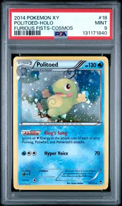 2014 POKEMON XY FURIOUS FISTS COSMOS #18 POLITOED-HOLO PSA 9 - Image 1