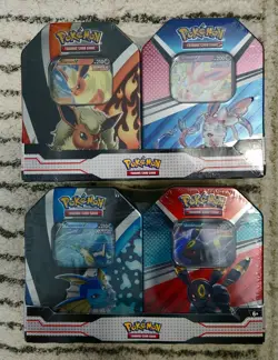 Pokemon Flareon, Sylveon, Umbreon & Vaporeon 4 Tin Case Bundle Set - Image 1