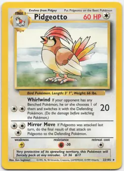 Pidgeotto 22/102 Rare Base Set Unlimited Pokemon Lightly Played - Image 1