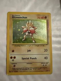Pokemon TCG Hitmonchan Base Set Holo Unlimited Rare Card 7/102 HP - Image 1