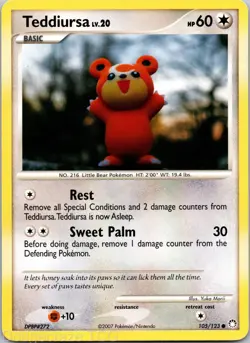 Teddiursa 105/123 Common Mysterious Treasures Pokemon LP - Image 1