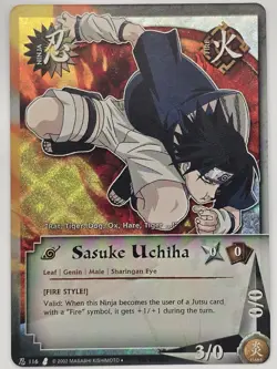 Sasuke Uchiha #116 1st Edition Diamond Foil NM Naruto CCG Fire Style Ninja Card - Image 1