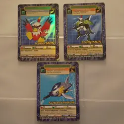 Bandai Digimon Hawkmon Shurimon Submarimon Foil Lot 3 Cards 2000 - Image 1