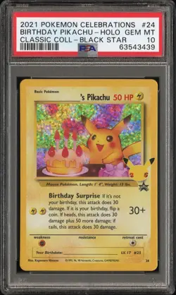 ✨PSA 10✨ 2021 Pokemon Celebrations 25th Anniversary #24 Birthday Pikachu Holo - Image 1