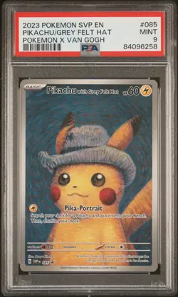 ⭐PSA 9⭐ 2023 Pokemon Pikachu Grey Felt Hat X Van Gogh (Svp En-Sv Promo #085) - Image 1