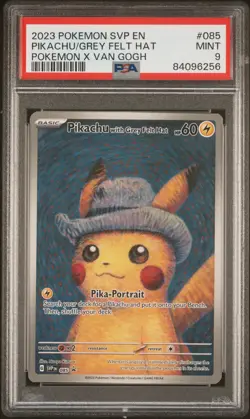 ⭐PSA 9⭐ 2023 Pokemon Pikachu Grey Felt Hat X Van Gogh (Svp En-Sv Promo #085) - Image 1