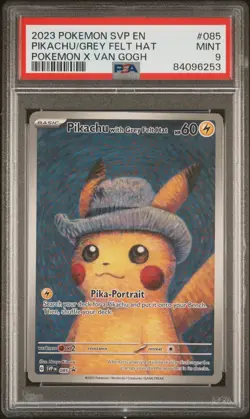 ⭐PSA 9⭐ 2023 Pokemon Pikachu Grey Felt Hat X Van Gogh (Svp En-Sv Promo #085) - Image 1