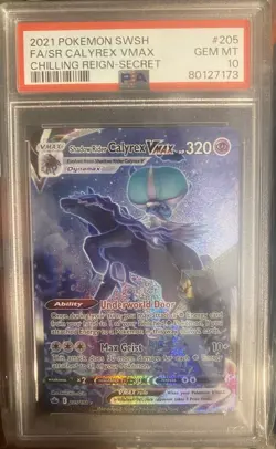 Pokemon Shadow Rider Calyrex VMAX SECRET RARE 205/198 Chilling Reign Holo PSA 10 - Image 1