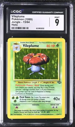 CGC 9 MINT Vileplume 15/64 Holo Jungle Pokemon Card - Image 1
